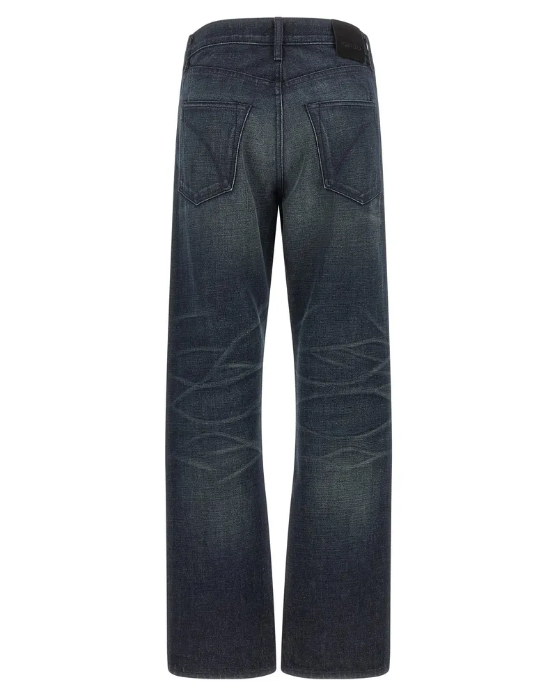 Tom Ford Wide-Leg Vintage Wash Jeans — Dark Blue Dark