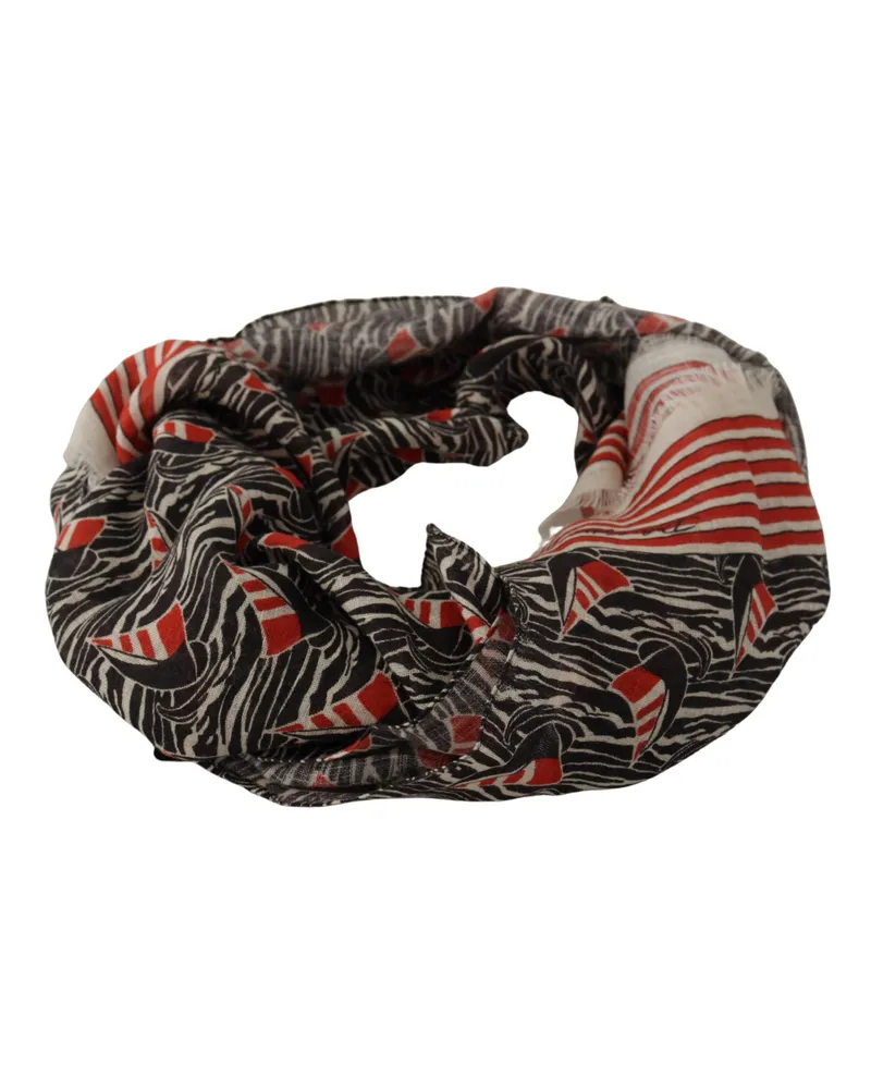 Dolce & Gabbana Men's Black Red Linen Sailboat Stripe Print Shawl Scarf Black