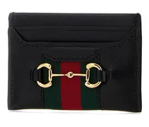 Women's Leather With Horsebit Detail Card Case Black Wallet
