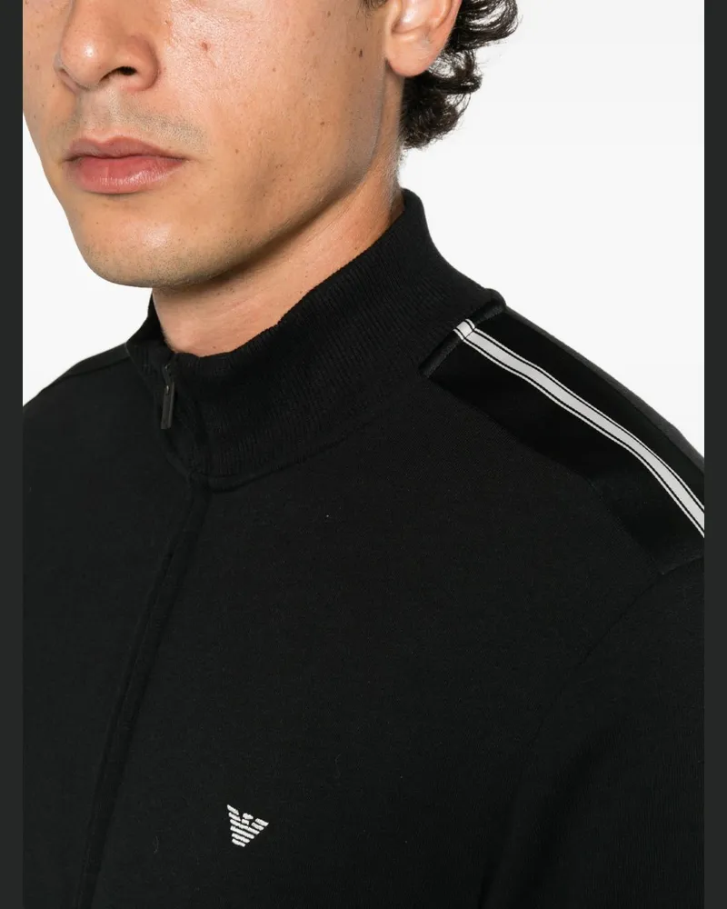 Emporio Armani Logo-Plaque Striped-Trim Sweatshirt — Black Black