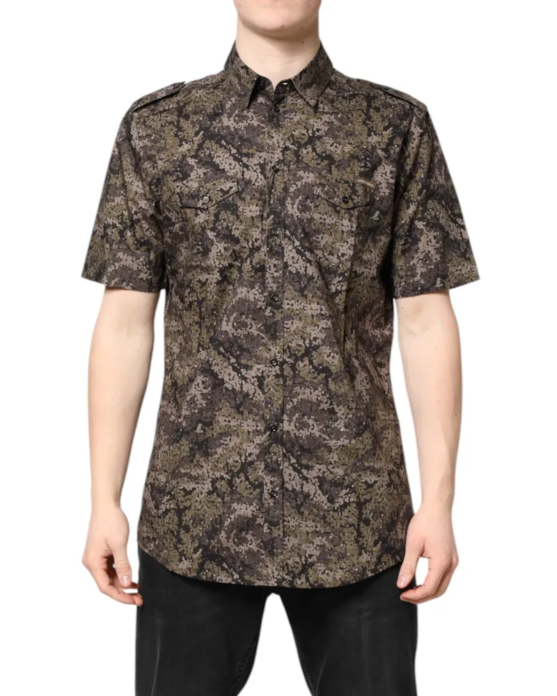 Dolce & Gabbana Men Multicolor Camouflage Button Down Gold Shirt Cotton Multicolor