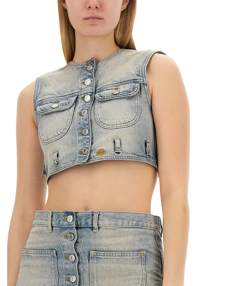 Courrèges 100% Cotton Cropped Top — Denim Denim
