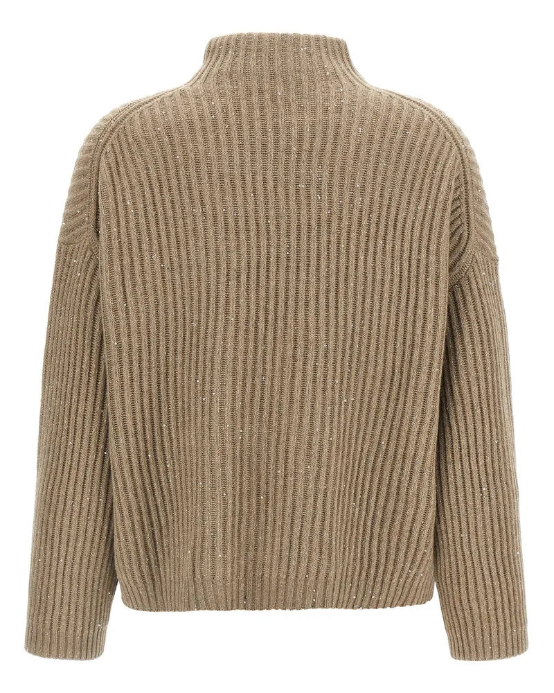 Brunello Cucinelli Cashmere Blend with Micro-Sequins Sweater — Beige Beige