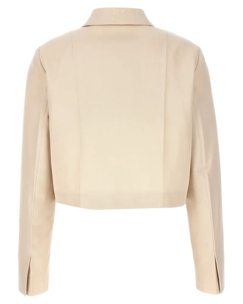 Fendi Wool-Cotton Tailored Crop Jacket — Cream Cream