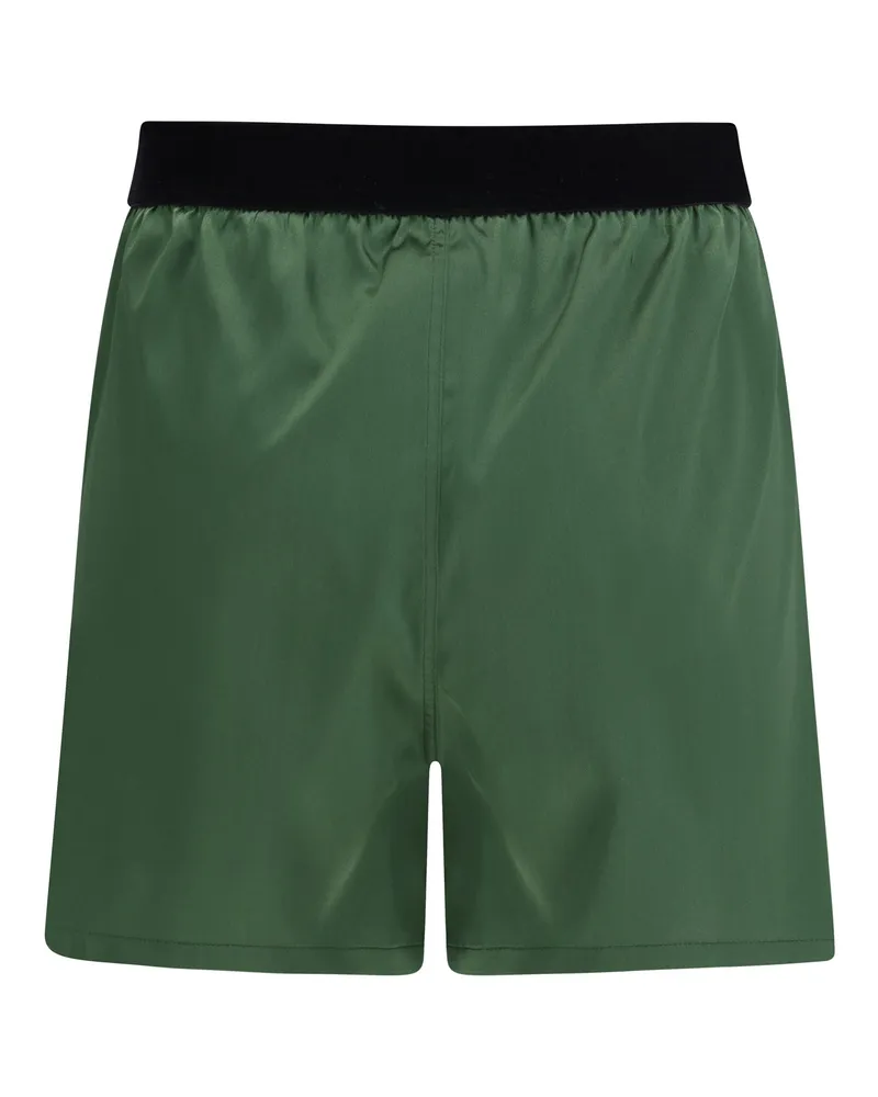 Tom Ford Women Stretch Silk Satin Pj Shorts Moss Green Silk; Elastane Bermuda Green