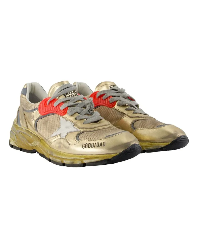Golden Goose Men's Running Dad Sneakers -  Leather Multicolor Calfskin Shoes Gold