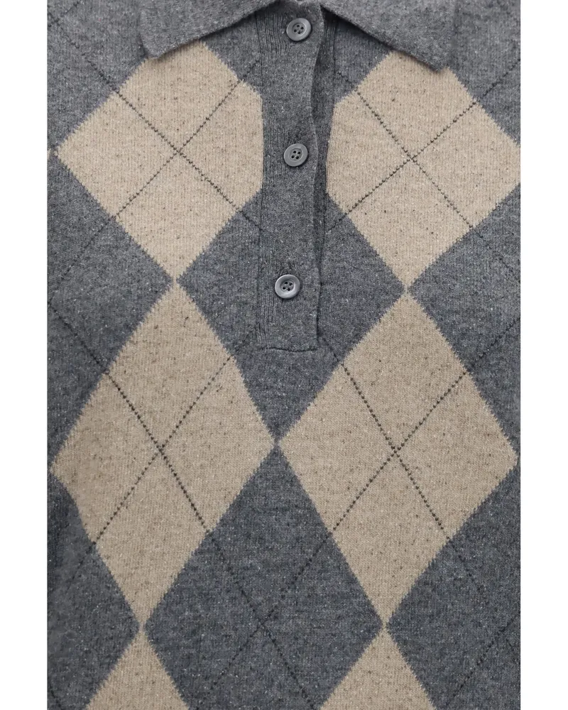 Róhe Women's Polo Ballantyne Argyle Grey-Oat Check Polyamide Tops Grey/oat Gray