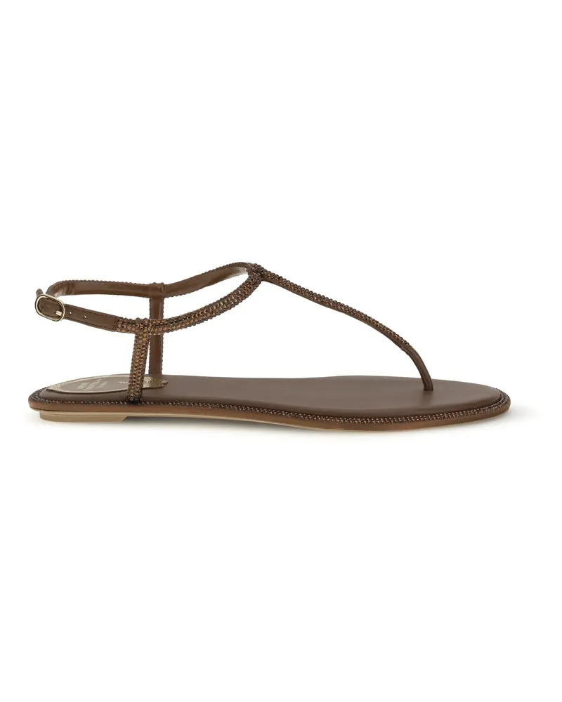 René Caovilla Women's Diana Sandals With Crystals Brown Satin-Smoked Topaz Strass Upper Silk Satin Satin/smoked Brown