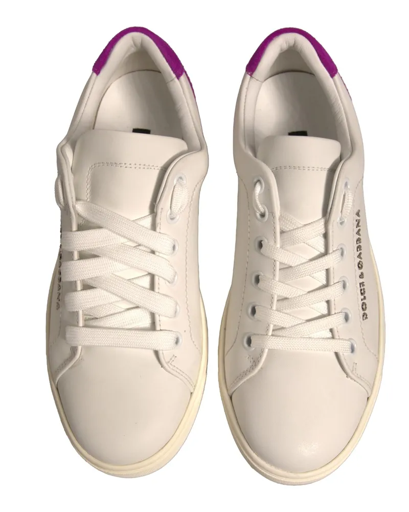 Dolce & Gabbana Women's White Suede Leather Low Top Sneakers Shoes Calfskin White