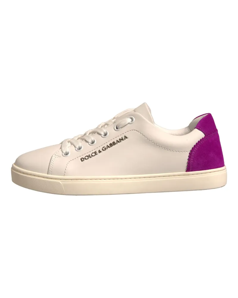 Dolce & Gabbana Women's White Suede Leather Low Top Sneakers Shoes Calfskin White