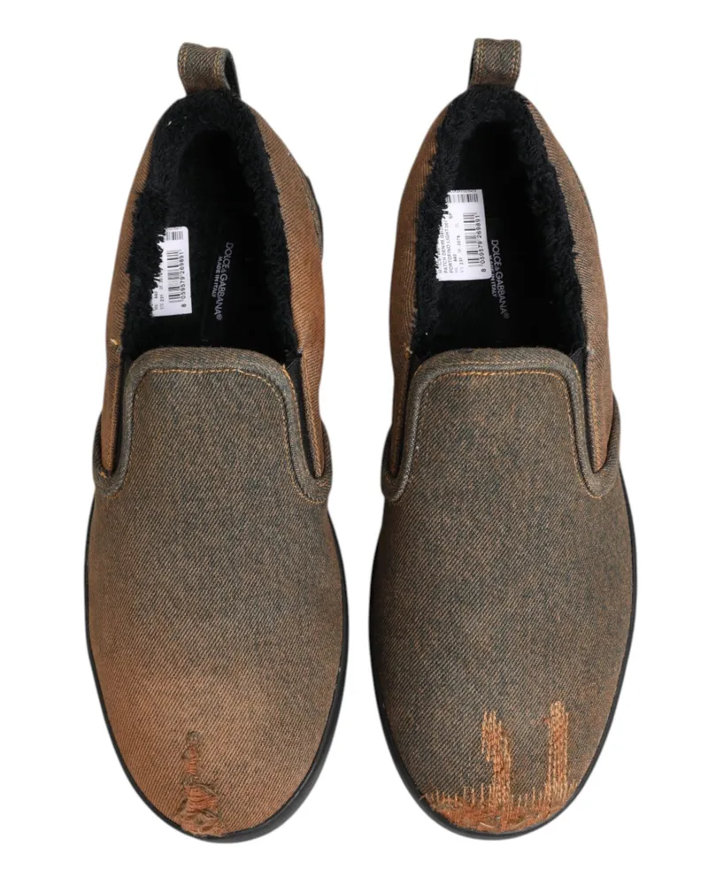 Dolce & Gabbana Men's Brown Cotton Low Top Slip On Sneakers Shoes Co+el+pl Brown