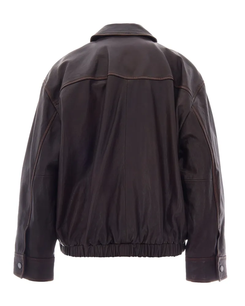 Max Mara Women's Bomber Jacket Nappa Leather Dark Brown Lamb Brown