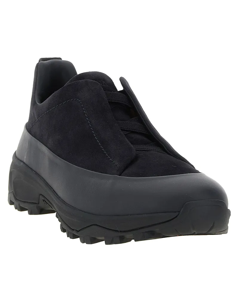 Ermenegildo Zegna Triple Stitch Monte Sneaker — Black Black