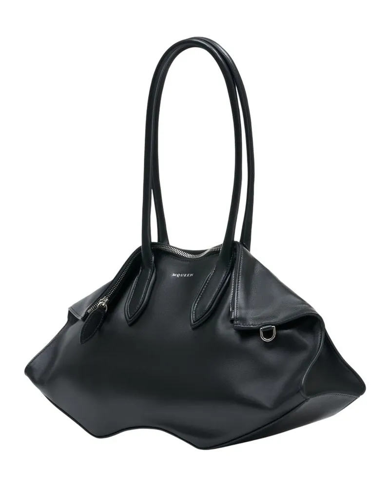 Alexander McQueen Women's Manta Shoulder Bag -  Leather Black Calfskin Shoulder-Hobo-Bags Black