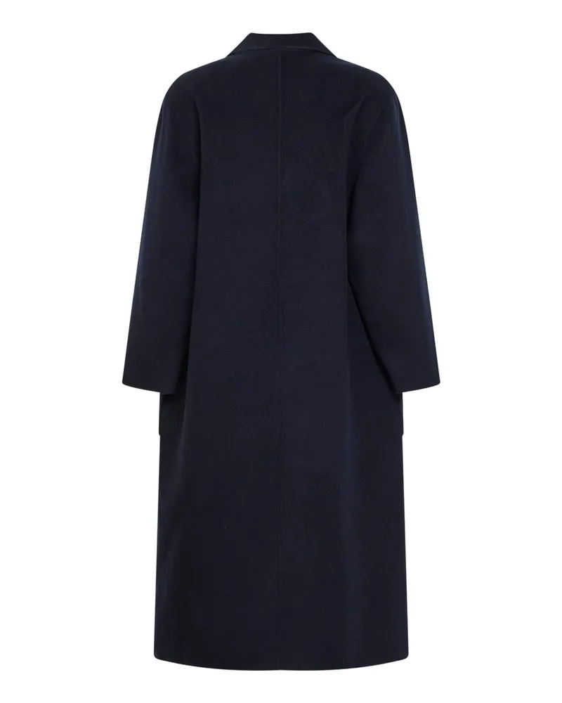 Max Mara Women's Blue Single-Breasted Long Coat Virgin Wool Navy