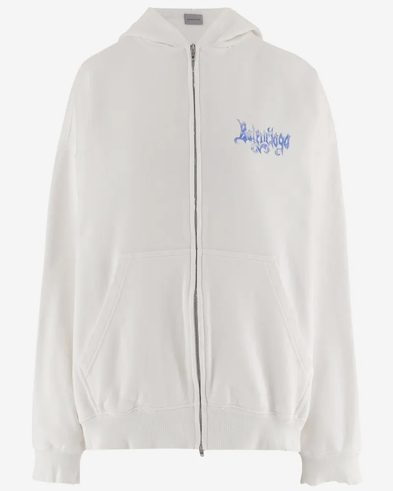 Balenciaga Women's Cotton Hoodie With Zipper White Top White
