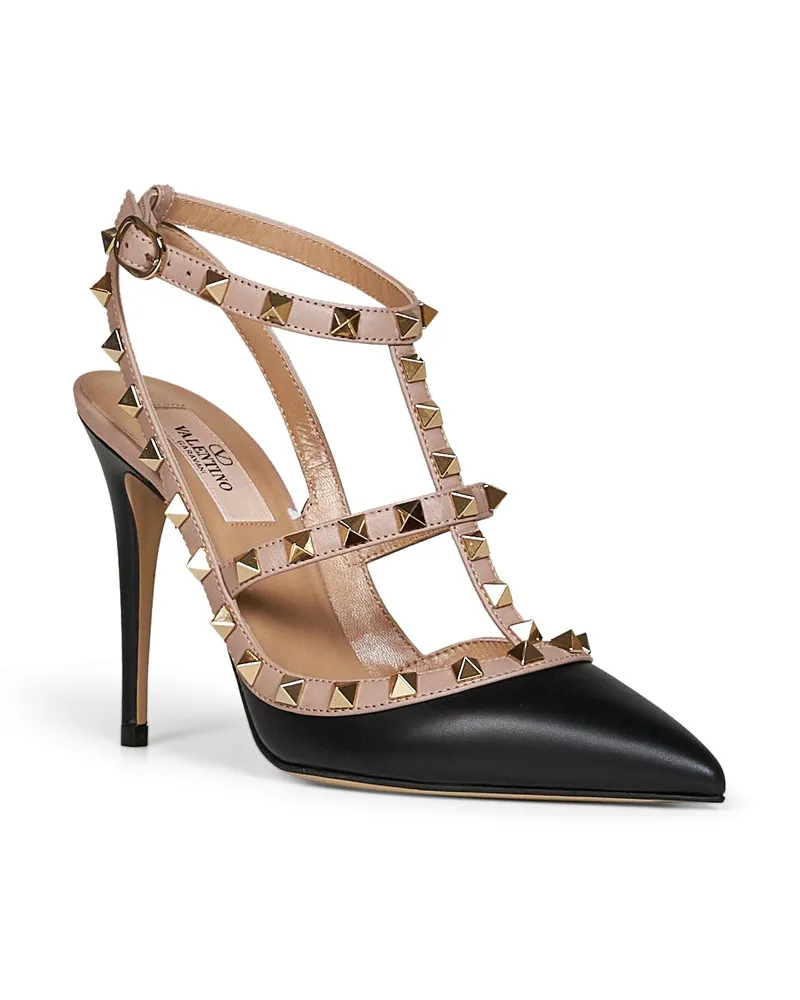 Valentino Garavani Women's Pumps Rockstud Black-Blush Leather Multicolour Polyamide High Heel Shoes Multicolor