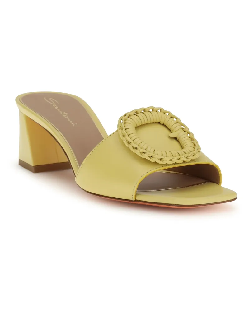 Santoni Women's Leather Sandals Mules Yellow Calf Bos Taurus Yellow