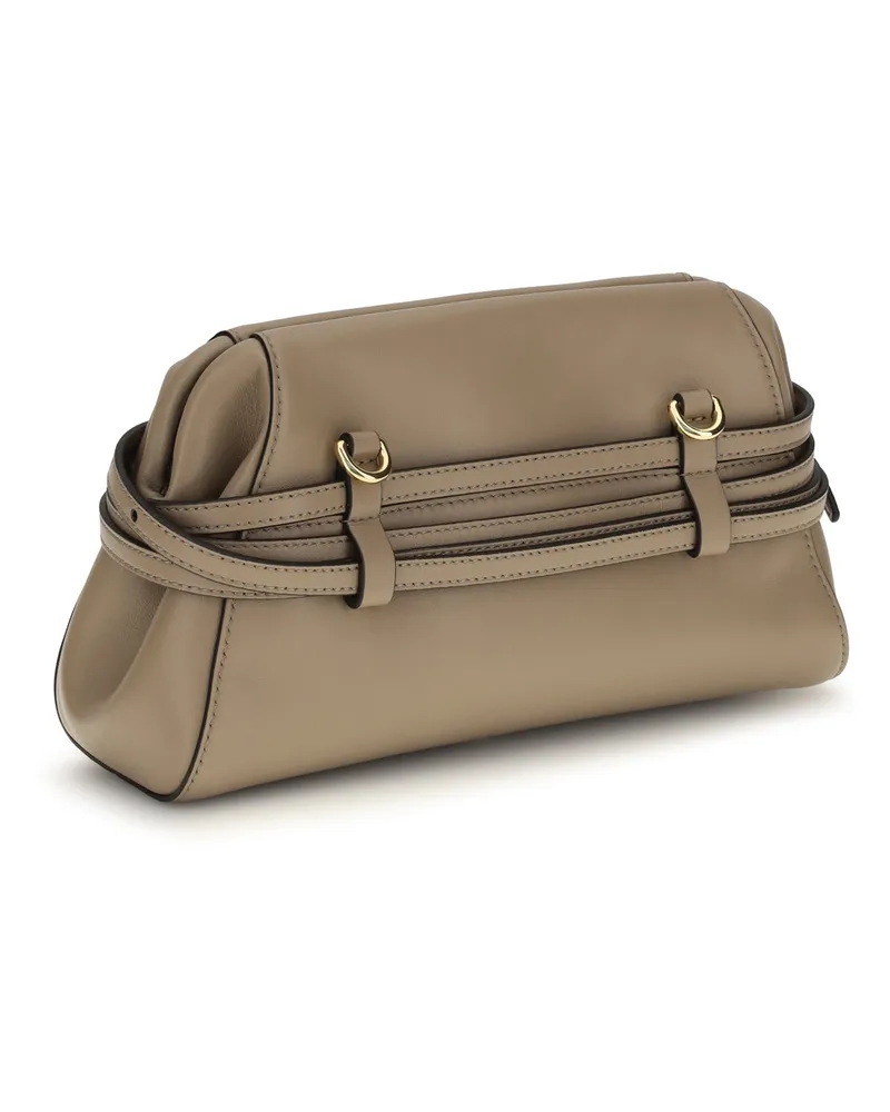 Moschino Women's Clutch Belt-Detail Ecru Hircus Goatskin Shoulder Bags Beige