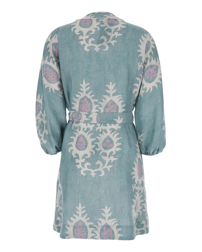 Bazar Deluxe Women's Short Linen Dress, Pink Blue