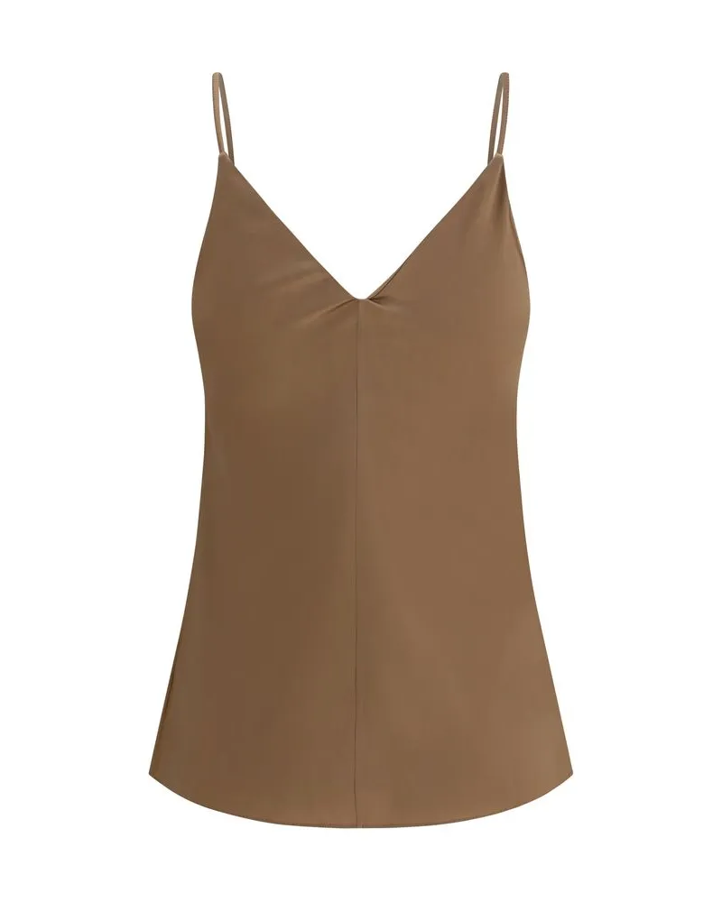 Brunello Cucinelli Women's Brown Silk Sleeveles T-Shirt Brown