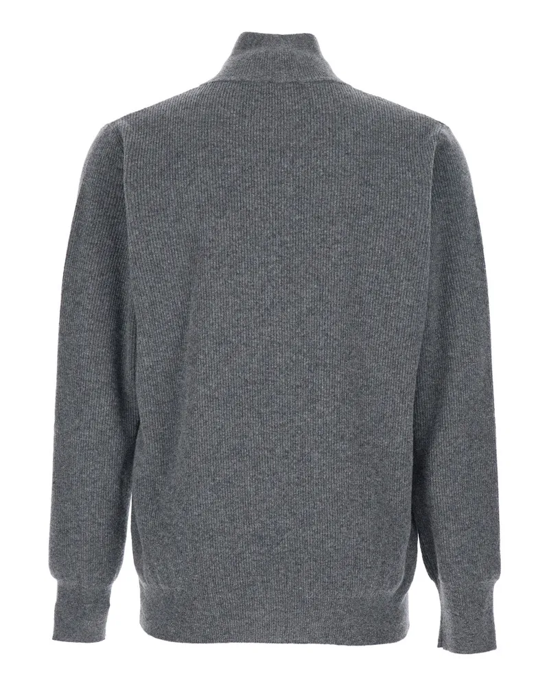 Roberto Collina Men's Grey Ribbed Knit Sweater With High Neck Wool Tops Top Gray