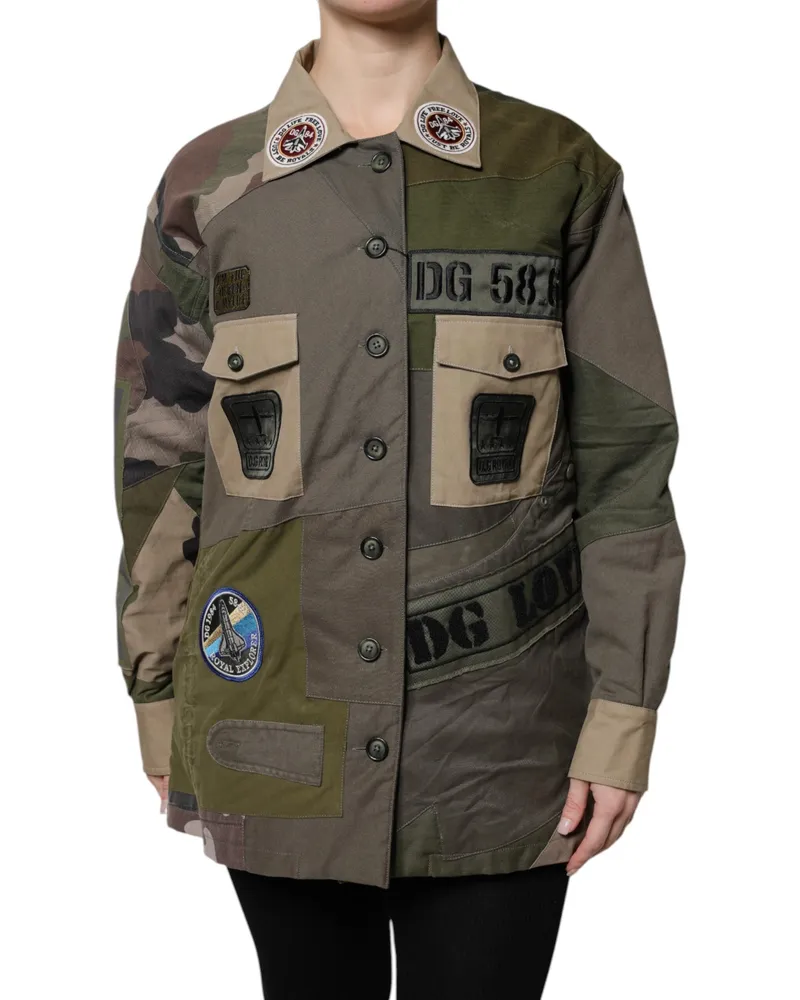 Dolce & Gabbana Women's Military Green Cotton Button Down Jacket Dark Clothing Green