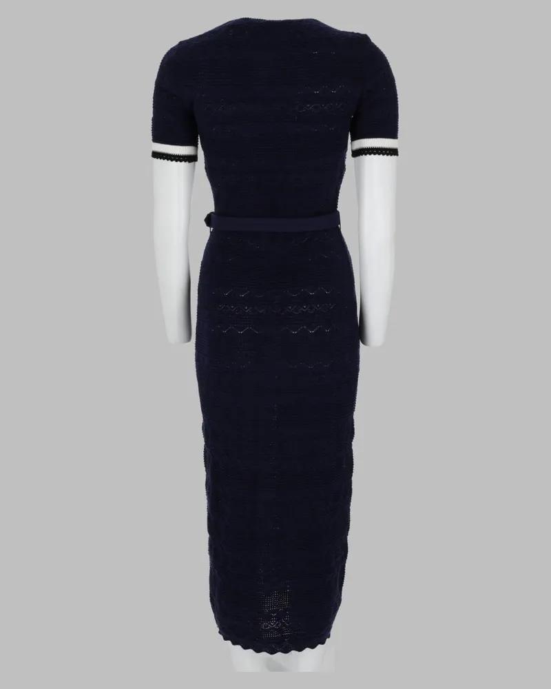 Self-Portrait Openwork Knit Midi Dress — Navy Navy