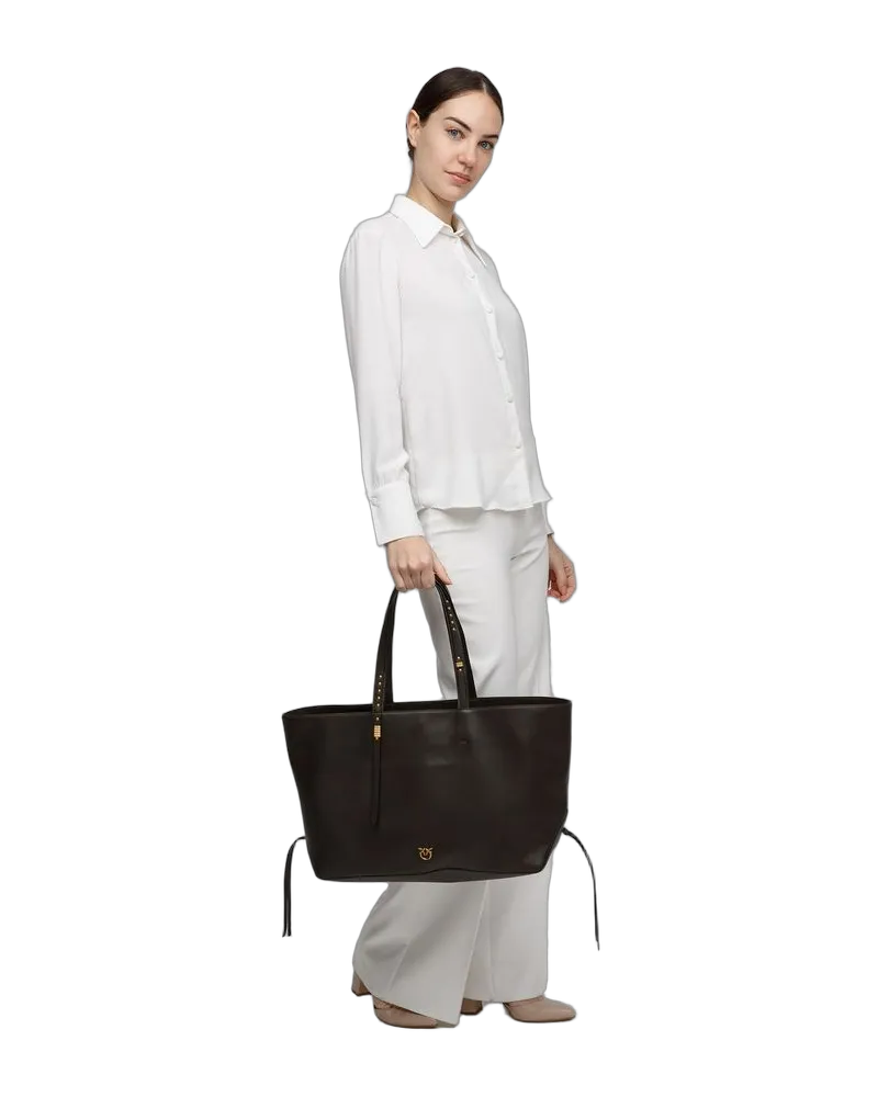 Pinko Women's Tote Black Cow Leather Tote-bags Black