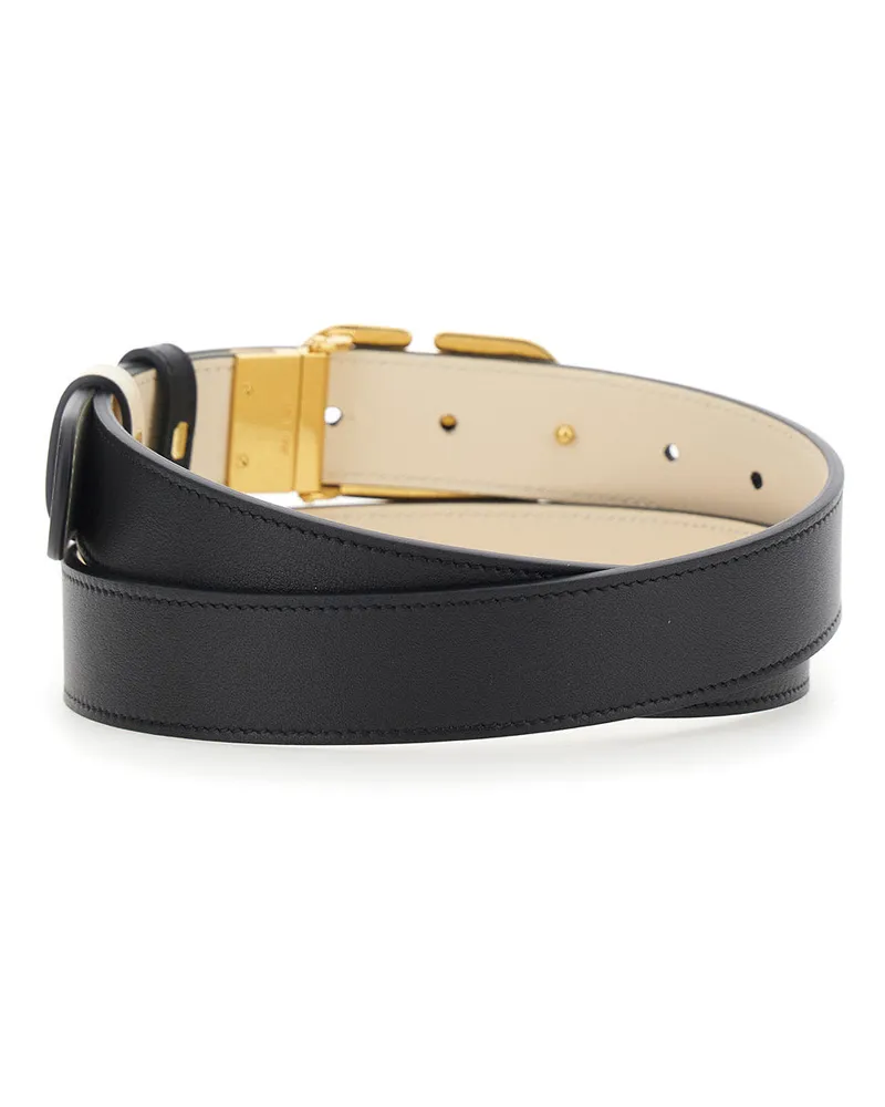 Valentino Garavani Women's Belt Vlogo Buckle Black Leather Calf Black