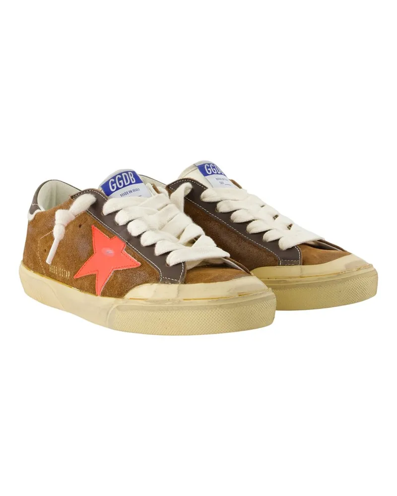 Golden Goose Men's Super Star Sneakers -  Leather Multicolor Calfskin Shoes Brown