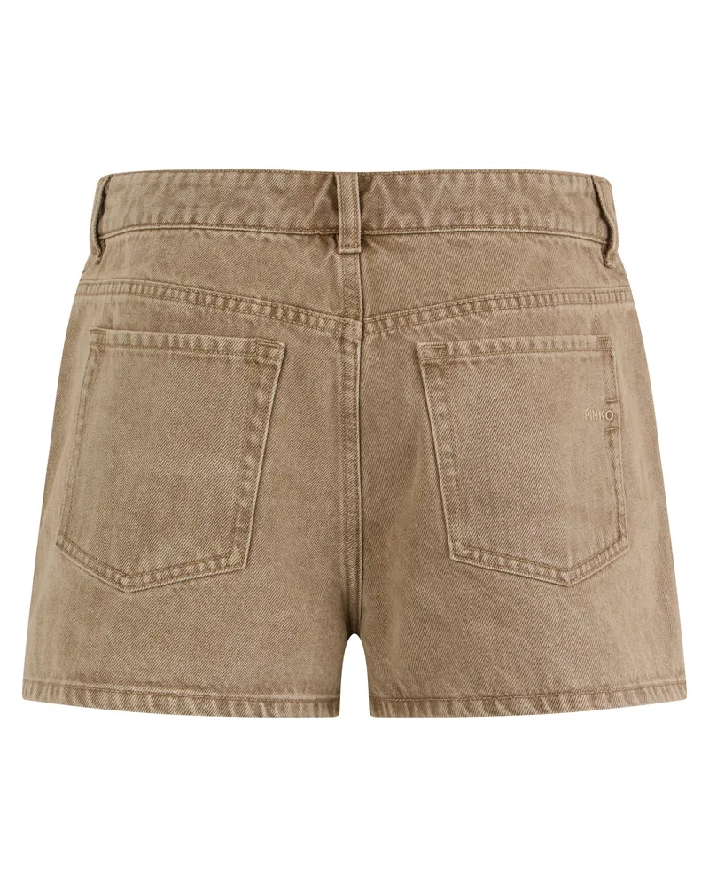 Pinko Women's Denim Shorts With Beige Studs Beige-Macrocistide Cotton Beige