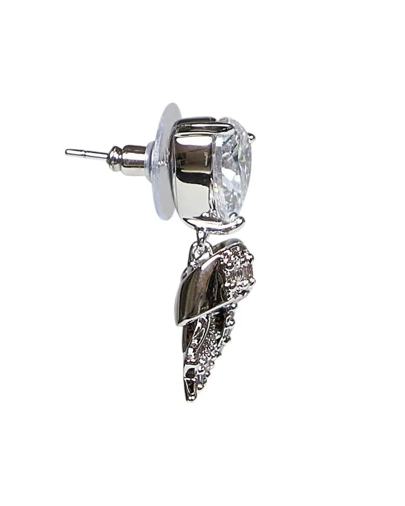 Self-Portrait Crystal Heart & Bow Earrings — Silver Silver