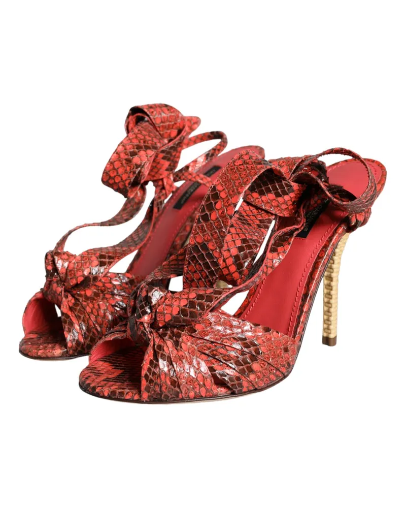 Dolce & Gabbana Women's Coral Exotic Leather Heels Sandals Shoes Python Coral