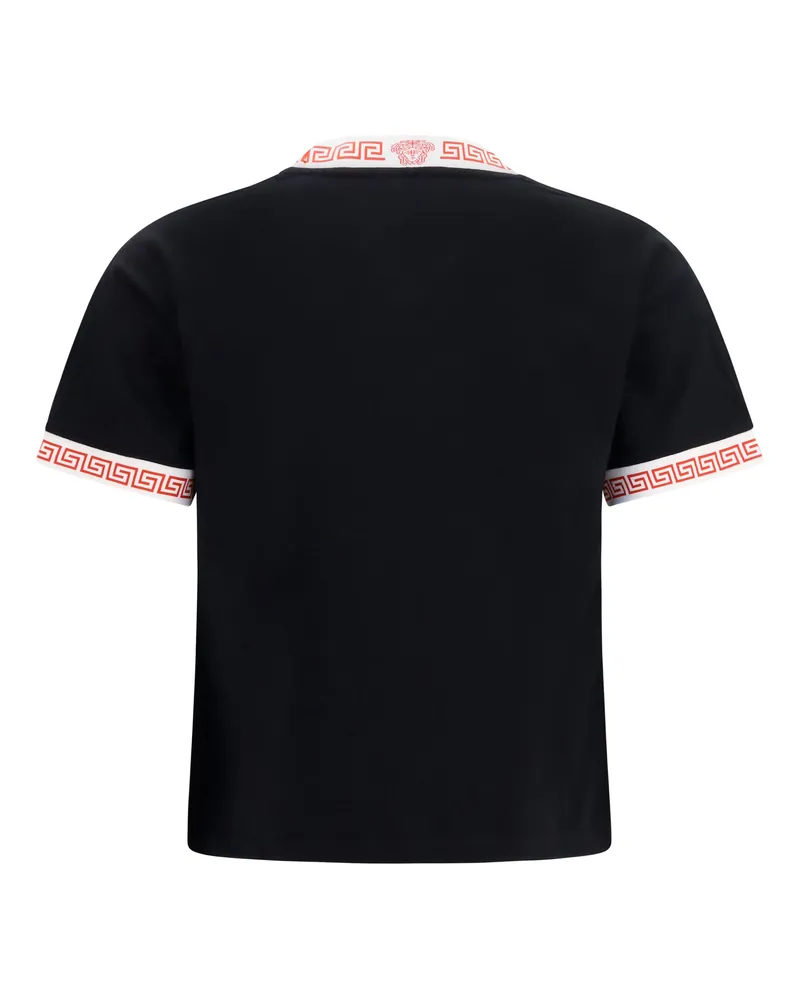 Versace Women's T-Shirt With Greca Details Black Cotton T-Shirts And Polos Black