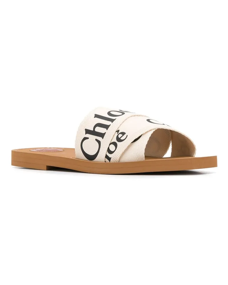 Chloé Logo-Print Linen Sandals — White White