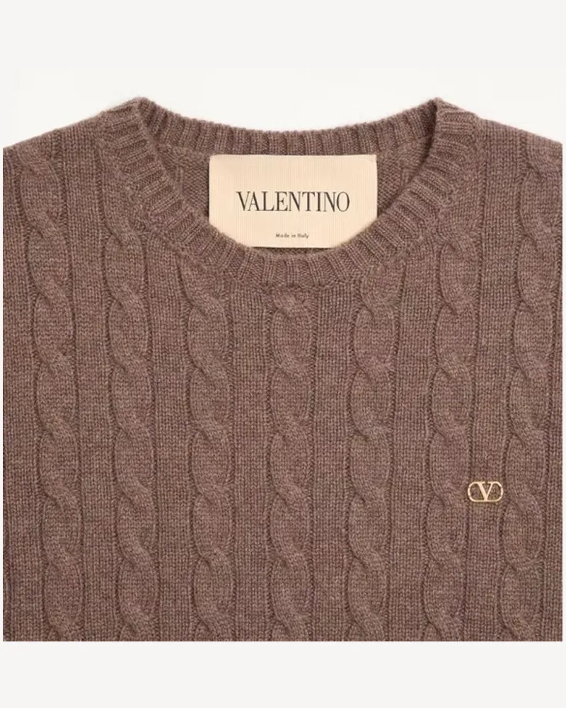 Valentino Garavani Cable-Knit Sweater — Taupe Taupe