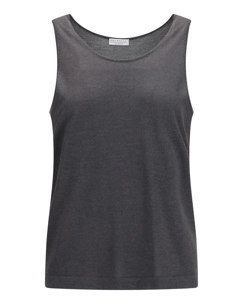 Brunello Cucinelli Women's Knit Tank Top Lead Grey Cashmere (capra Hircus Gray