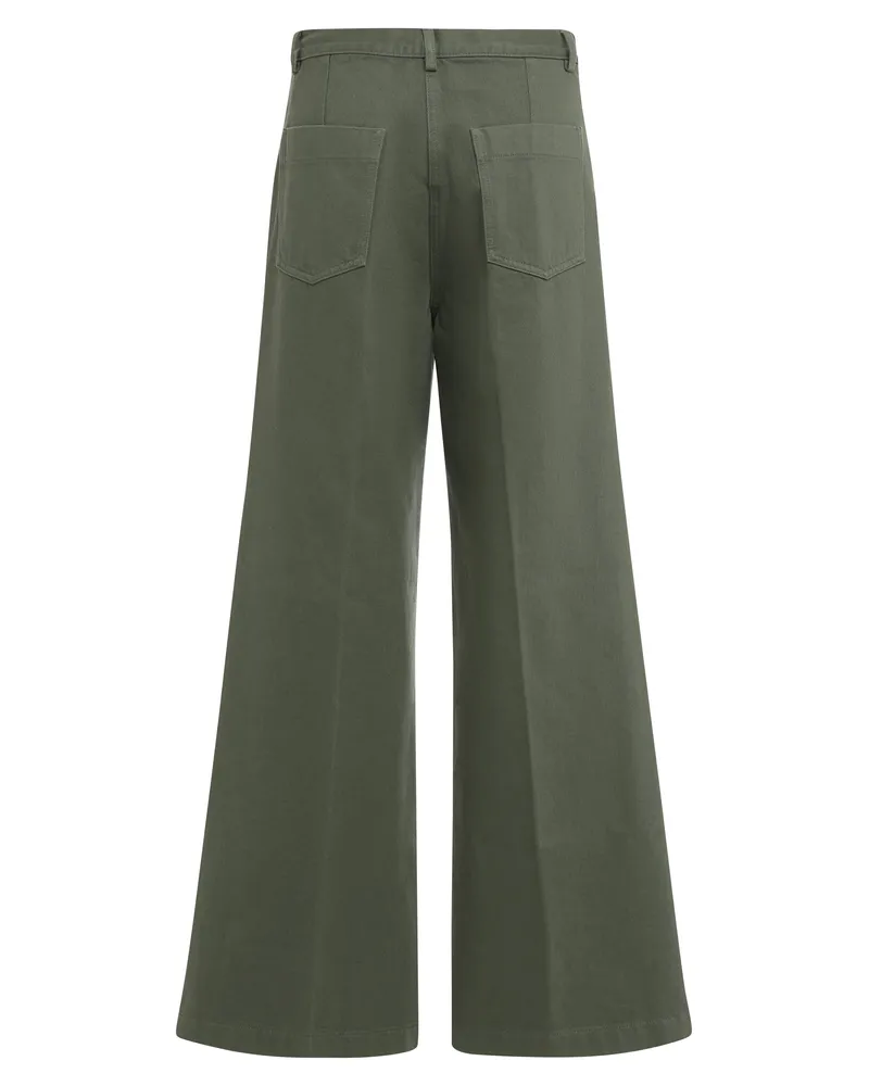 ASPESI Women's Olive Green Loose-Fitting Pants Cotton Flared Trousers Green