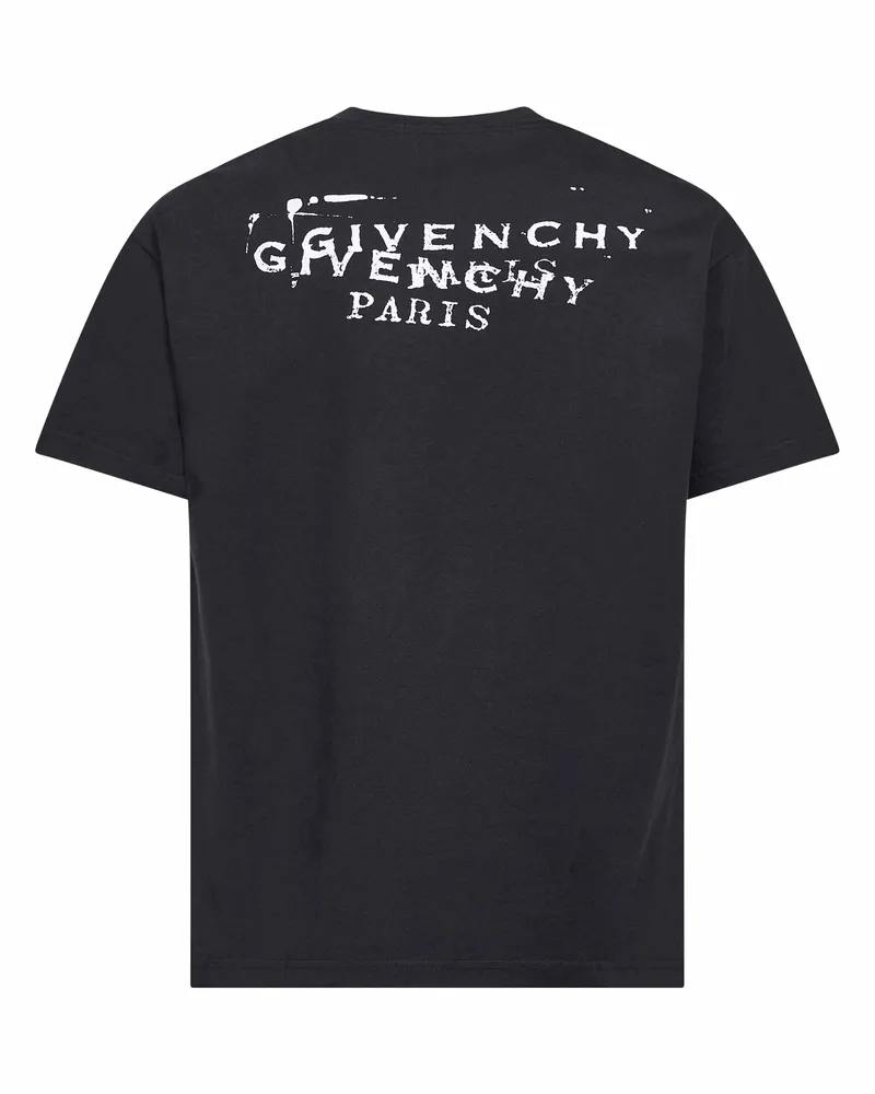 Givenchy Men's Black Stamp Print T-Shirt Cotton T-Shirts And Polos Black