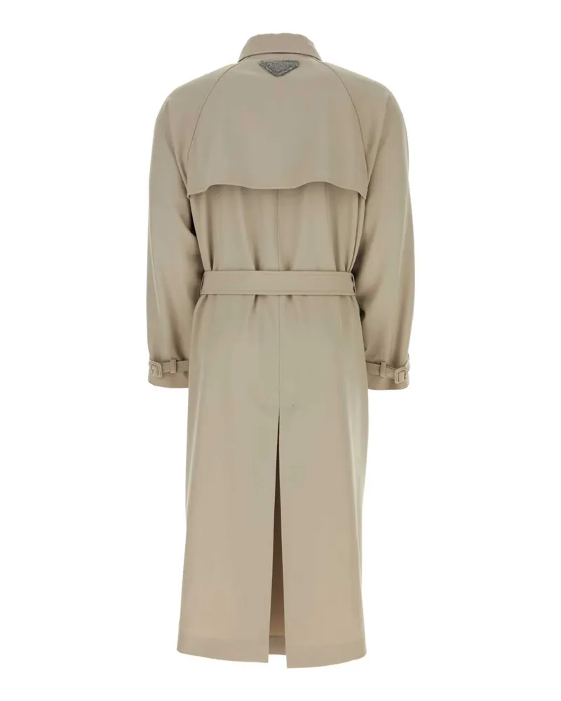 Prada Men's Cappuccino Gabardine Trench Coat Corda Beige