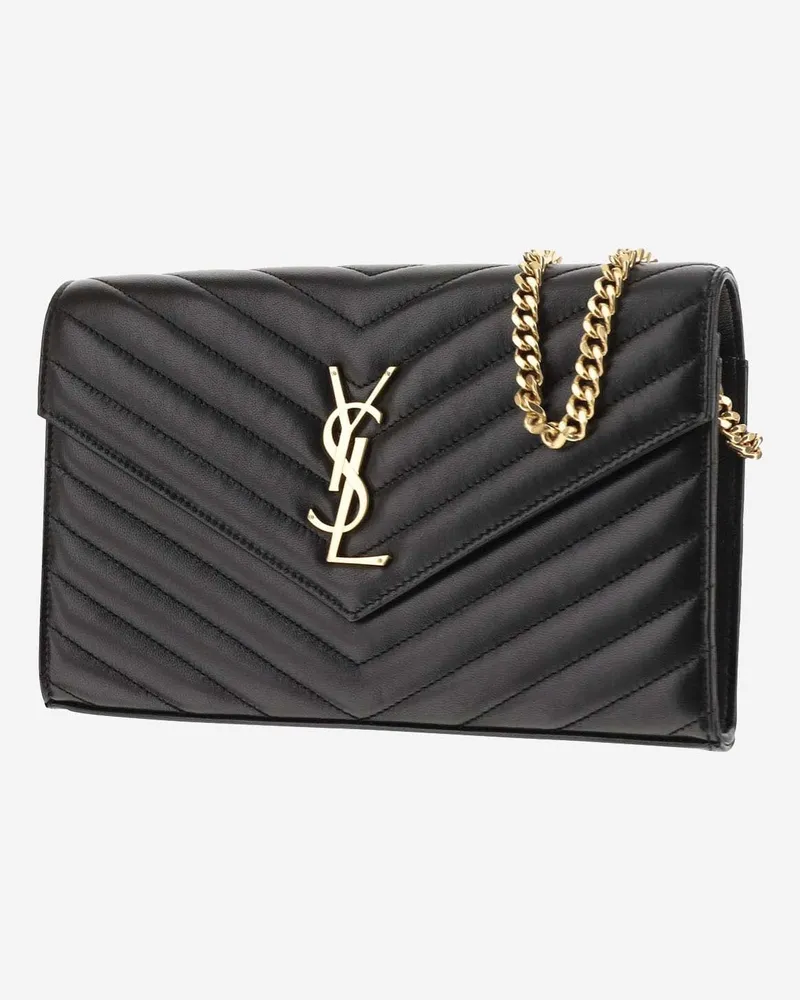 Saint Laurent Women's Clutch Cassandre Lamb Leather Black Wallets & Purses Black