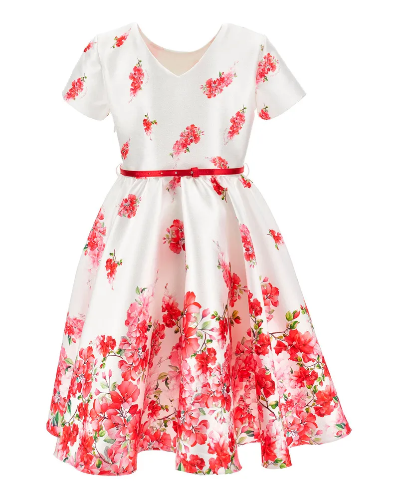 Monnalisa Girls' Dress, White Floral Polyester White
