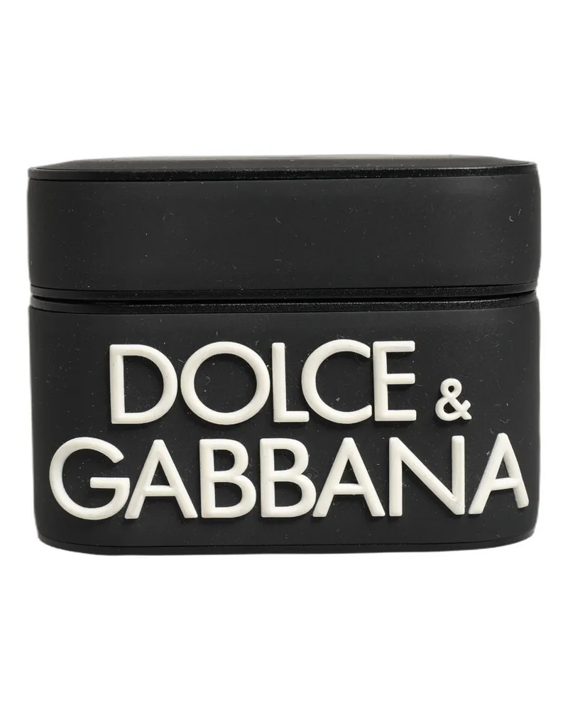 Dolce & Gabbana Case Black Pvc Embossed Logo Flip Holder Women Airpods Tin Polycarbonate Accessory Black