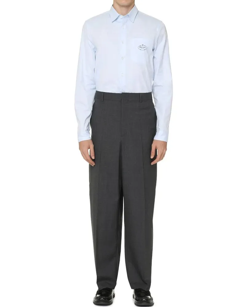 Prada Men's Blue Cotton Dress Shirt Blue