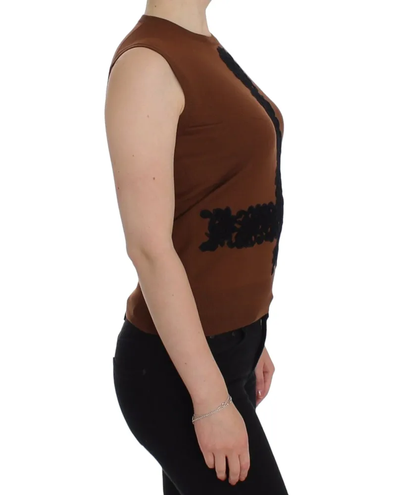 Dolce & Gabbana Black Lace-Appliquéd Wool Tank Top — Brown Brown