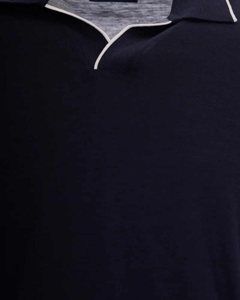 Paul & Shark Cotton-Silk Open Collar Polo Shirt — Blue Blue