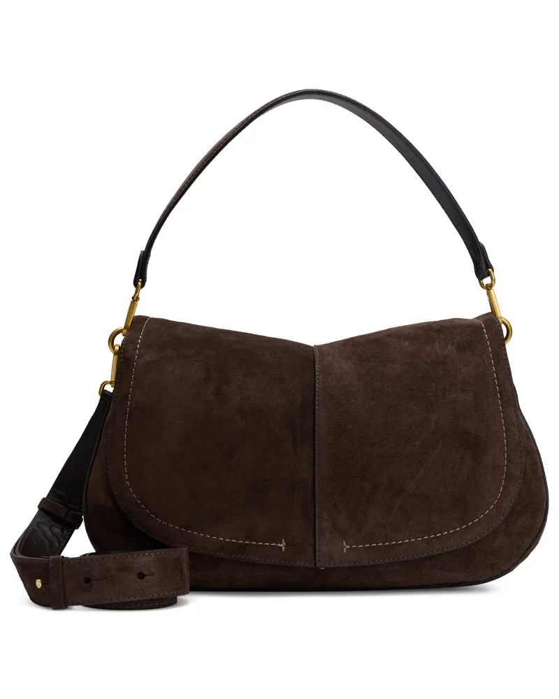 Gianni Chiarini Women's Suede Shoulder Bag Mocha Calfskin Handbags Hand Brown