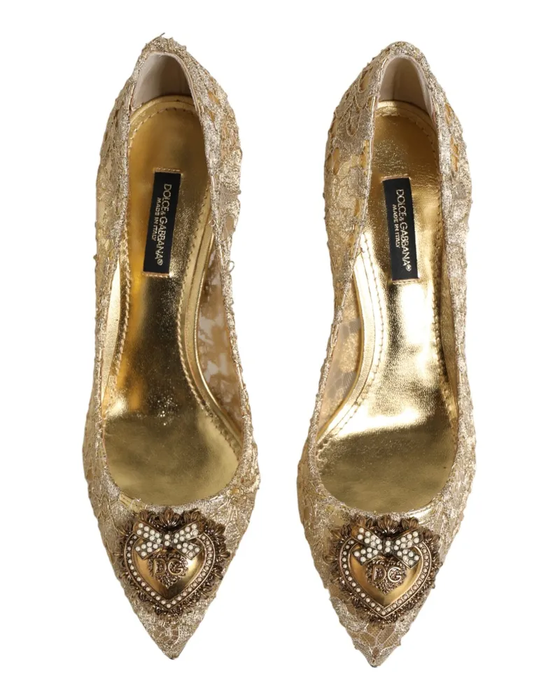 Dolce & Gabbana Women's Gold Taormina Lace Devotion Pumps Shoes Pa+pl+lamb Gold