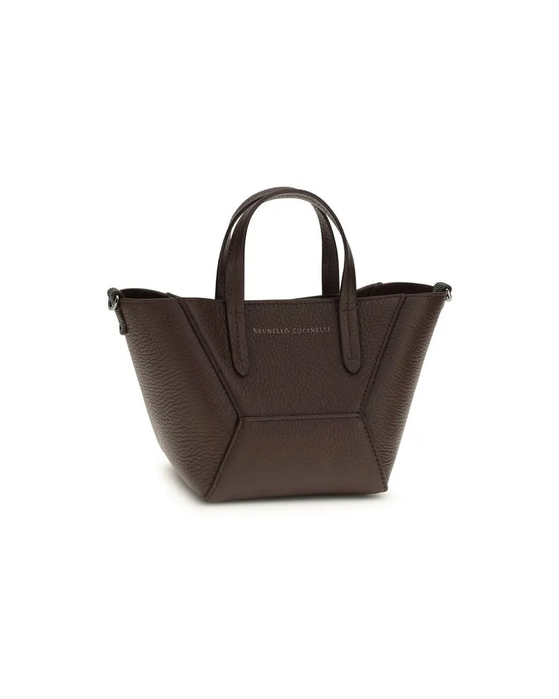 Brunello Cucinelli Women's Bordeaux Calf Leather Bos Taurus Shoulder Bag Brown